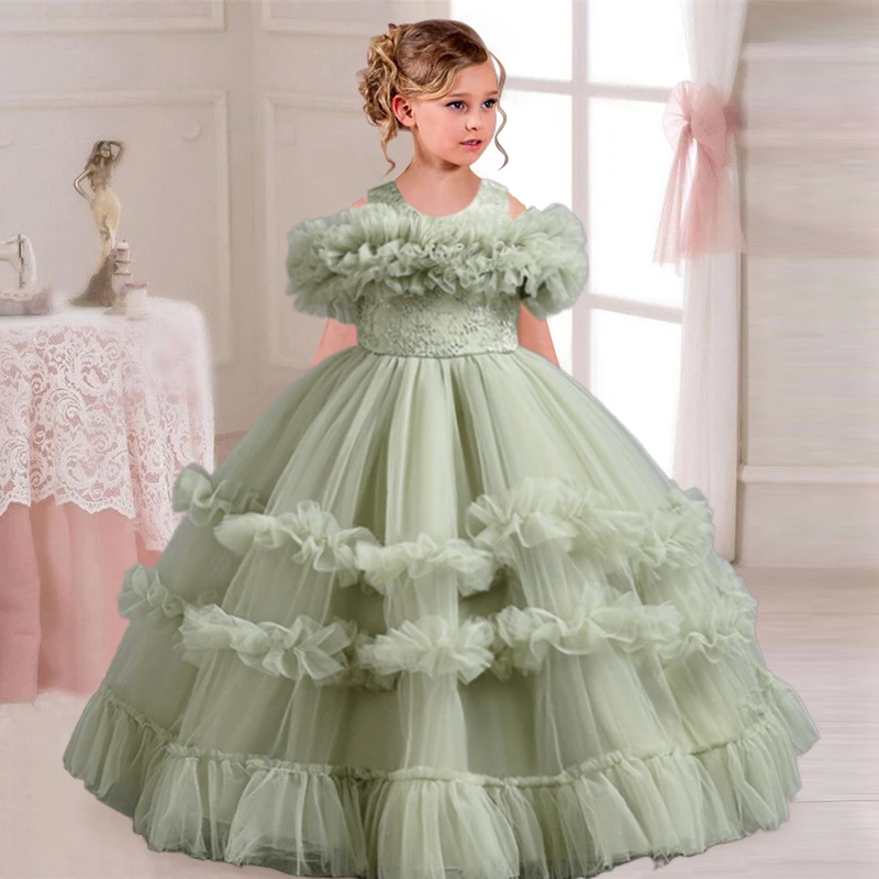 New Elegant Dress for Girls Flower Wedding Wedding Long Embroidered Panto Skirt 4-12 years old piano performance girl dress