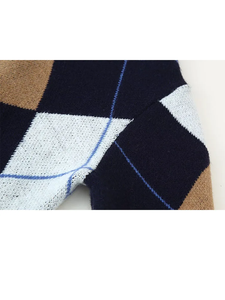 

HH женский осенний универсальный ромбовидный узор с круглым вырезом и длинными рукавами, внутренний свитер, женский повседневный пуловер в уличном стиле, свитер