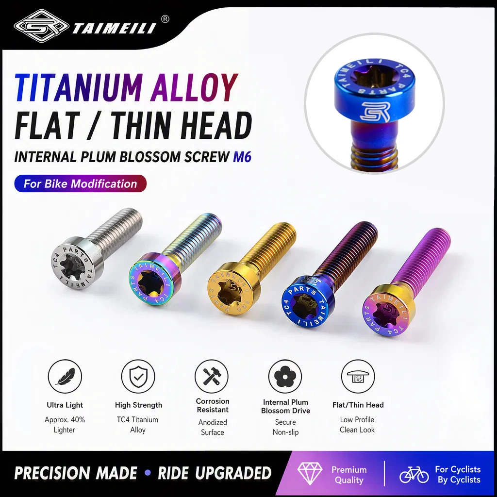 TAIMEILI GR5 TC4 Titanium Alloy Thin Flat Cylindrical Torx Screws M6×15/20/24/30mm Motorcycle Bicycle Fasteners 1/2/4/8/10PCS