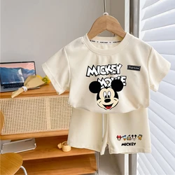 Disney Mickey Mouse Children Summer T Shirt Set Tops Crewneck Costume Pants Clothing Short Sleeve Kid Tee Shirt for Girl Boy