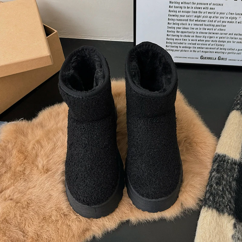 

Совершенно новые женские ботильоны, зимняя мода 2025, нескользящие зимние ботинки с круглым носком, уличная плюшевая теплая одноступенчатая хлопковая обувь для покупок