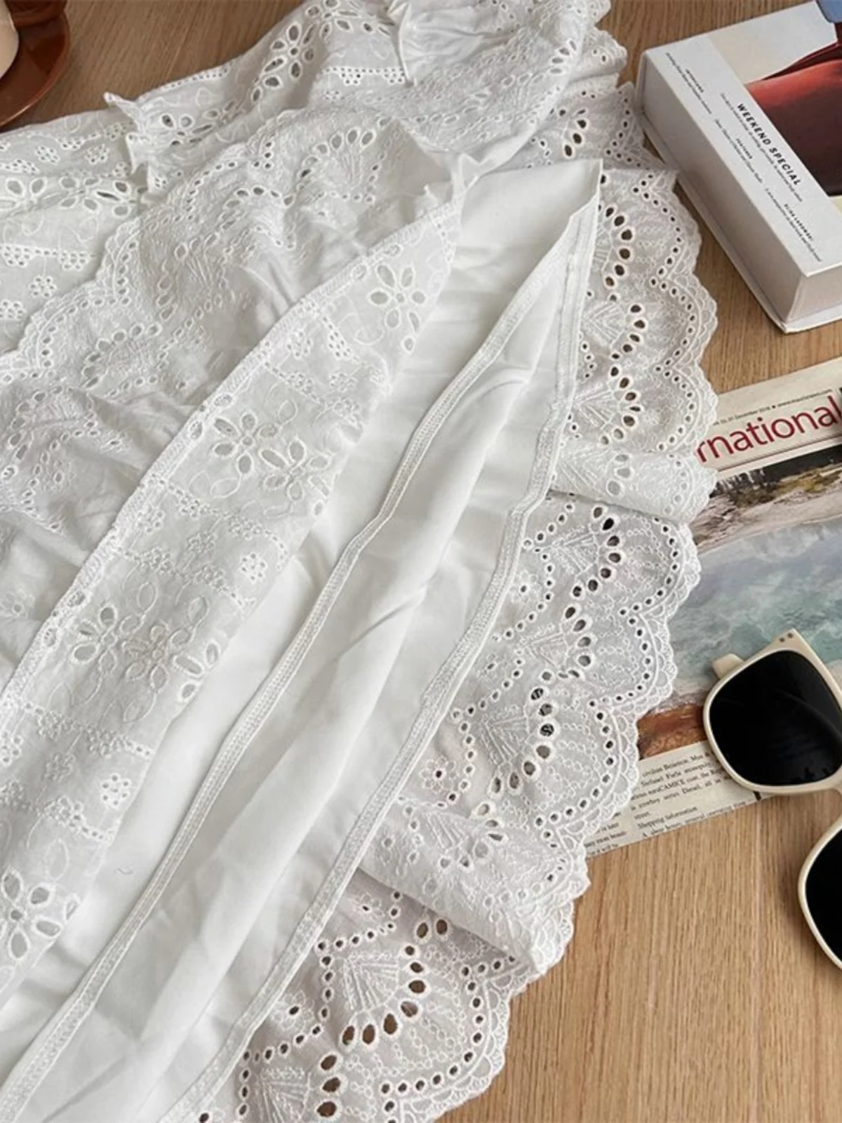 Koreanische Sle A-Linie Dr Spitzenbesatz Csole Mehrschichtige weiße Blumenstickerei Abnehmen Vielseitig Frühling Sommer Herbst Dr