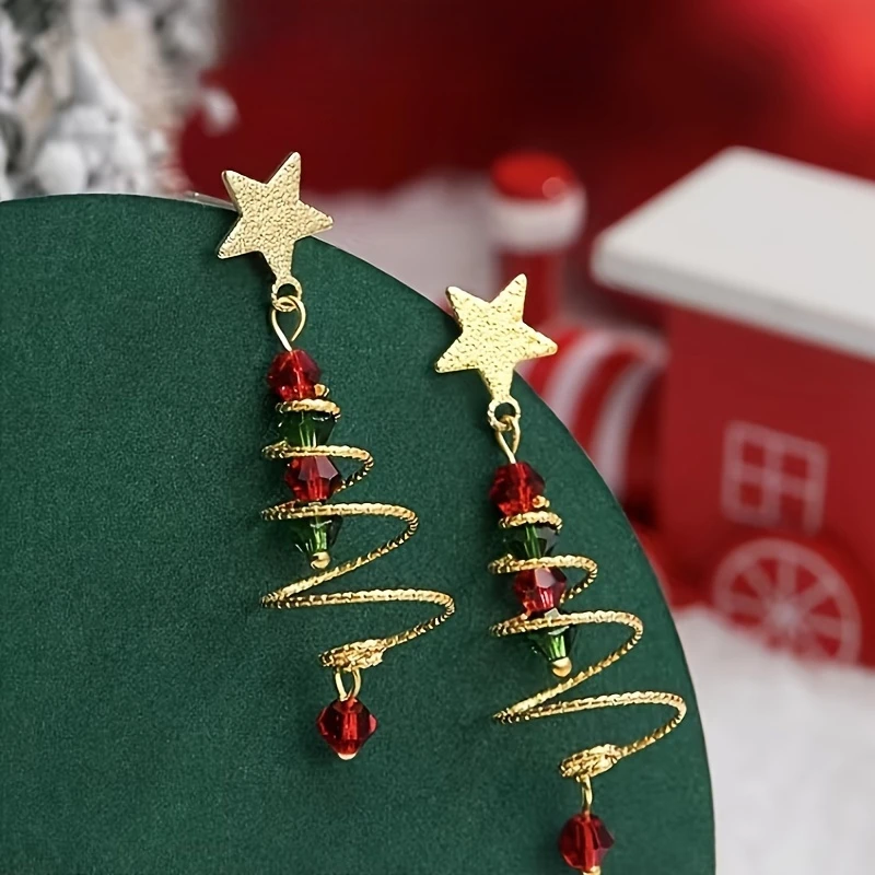 New Girls Color Clash Design Christmas Tree Pendant Earrings Ladies Christmas Surprise Gift New Year Jewelry Accessories