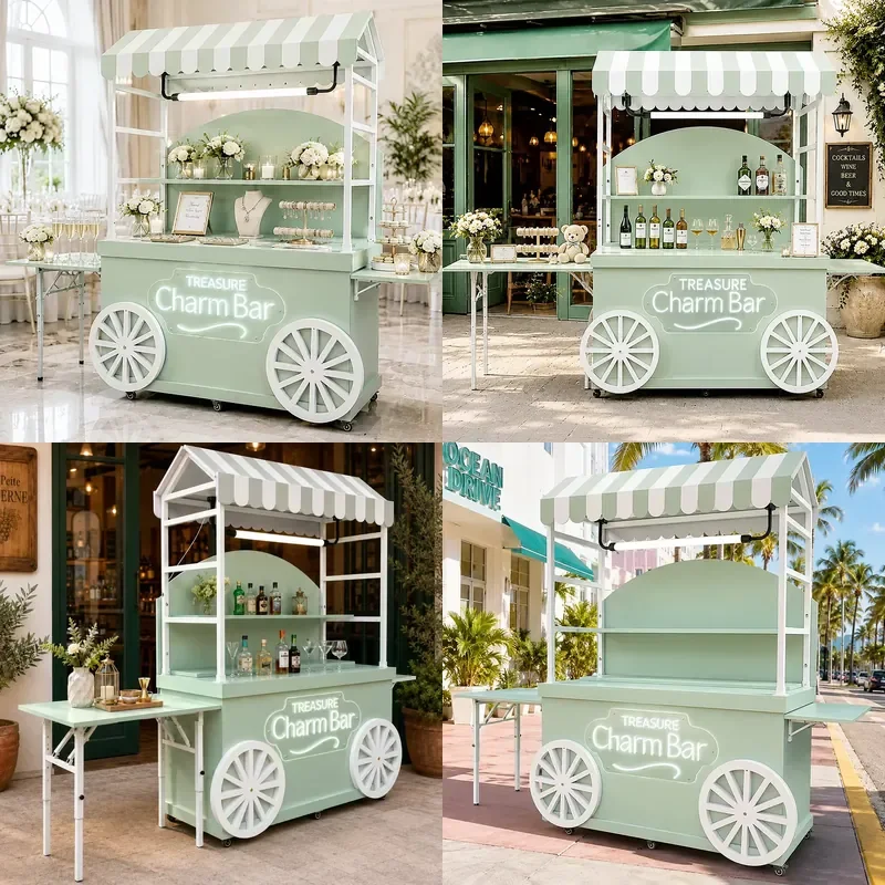 Mobile Atelier Modern Elegant Eco-Friendly Wood Foldable Detachable Food Flower Cart Wedding Portable Party Dessert Candy Bar