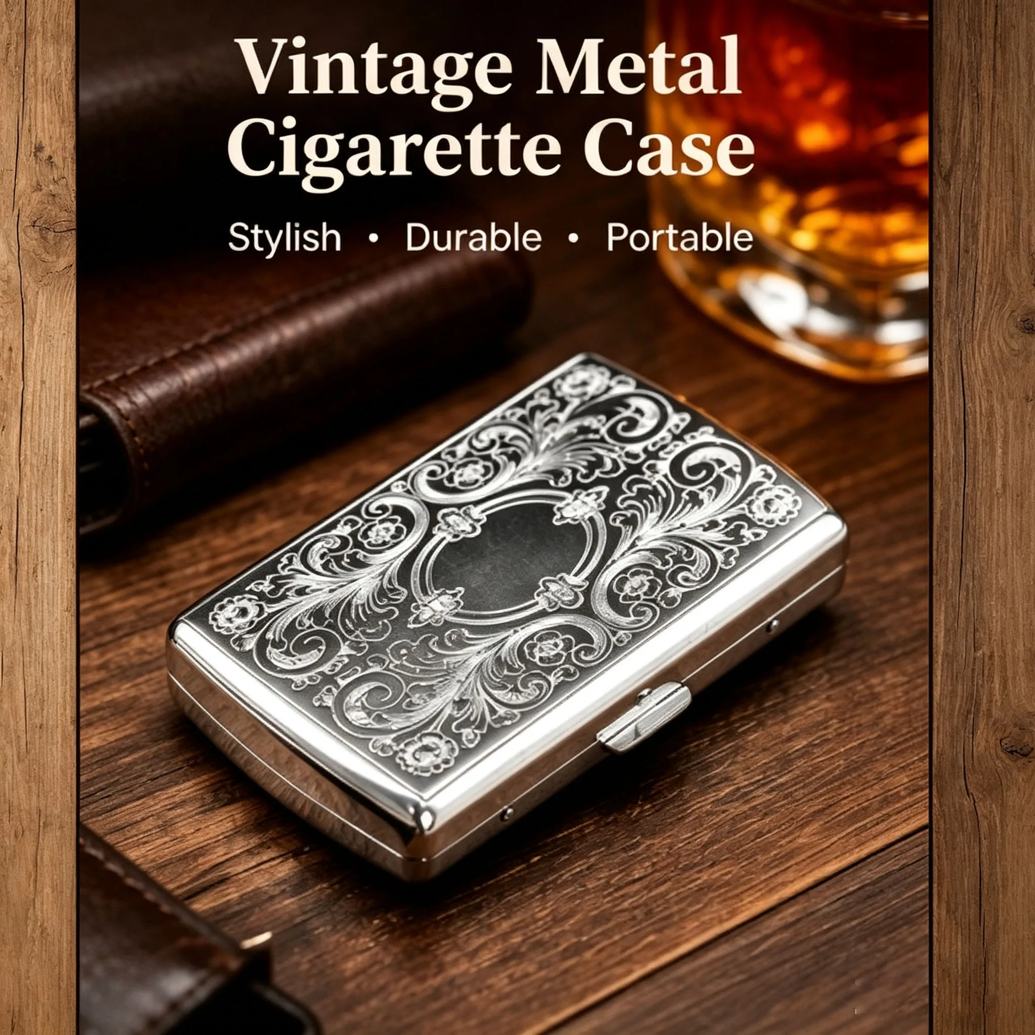 Metal Cigarette Box 12 Double Layer Storage Portable Pocket Cigarette Holder Vintage Pattern Snap Closure Cigarette Case Gift