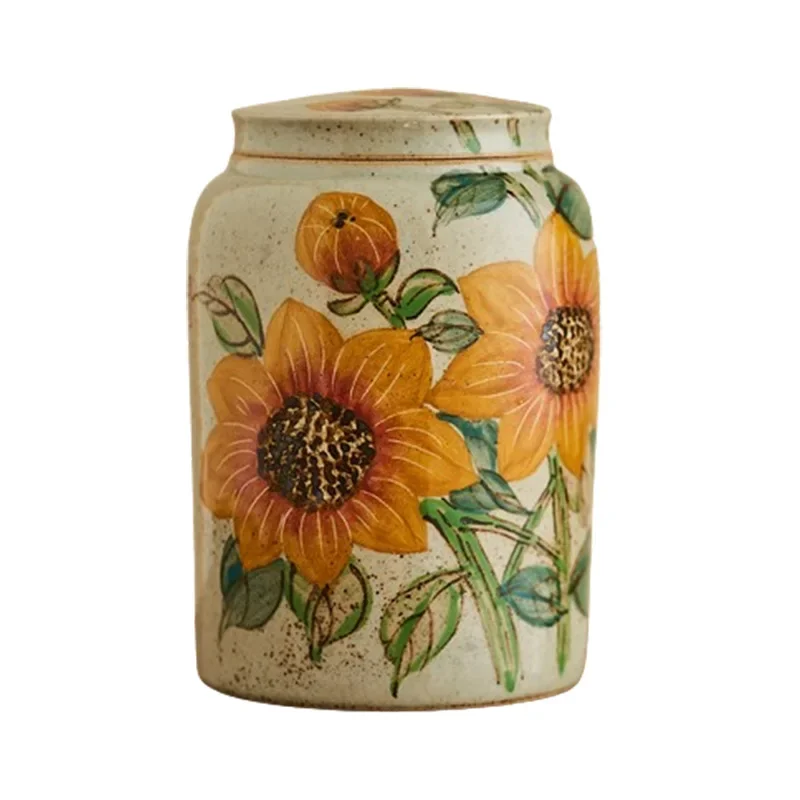 

high-value tea pot hand-painted flowers one catty Longjing black tea Chinese style household ceramic storage tank