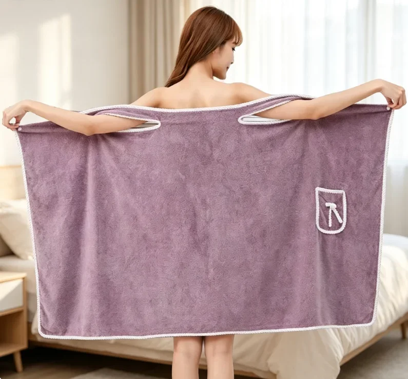 Girls Bath Towels  Wearable Fast Drying Bathing Beach Spa Bathrobes Wash Clothing, Shower Bath And Gym Towel Pocket Swming pool