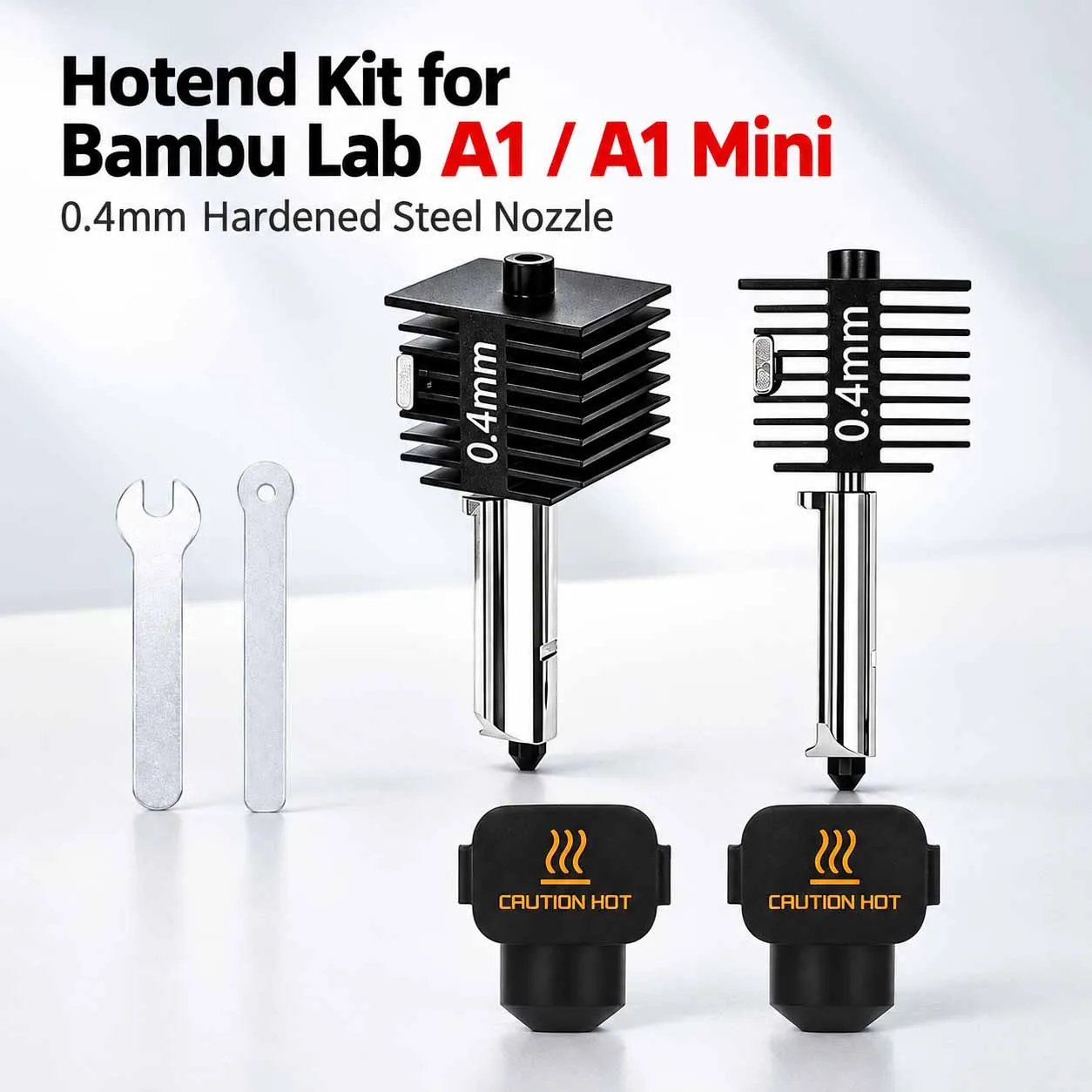 2 Pack Hotend Kit for Bambu Lab A1 / A1 Mini 0.4mm Hardened Steel Nozzle High Temperature Extruder Replacement Parts