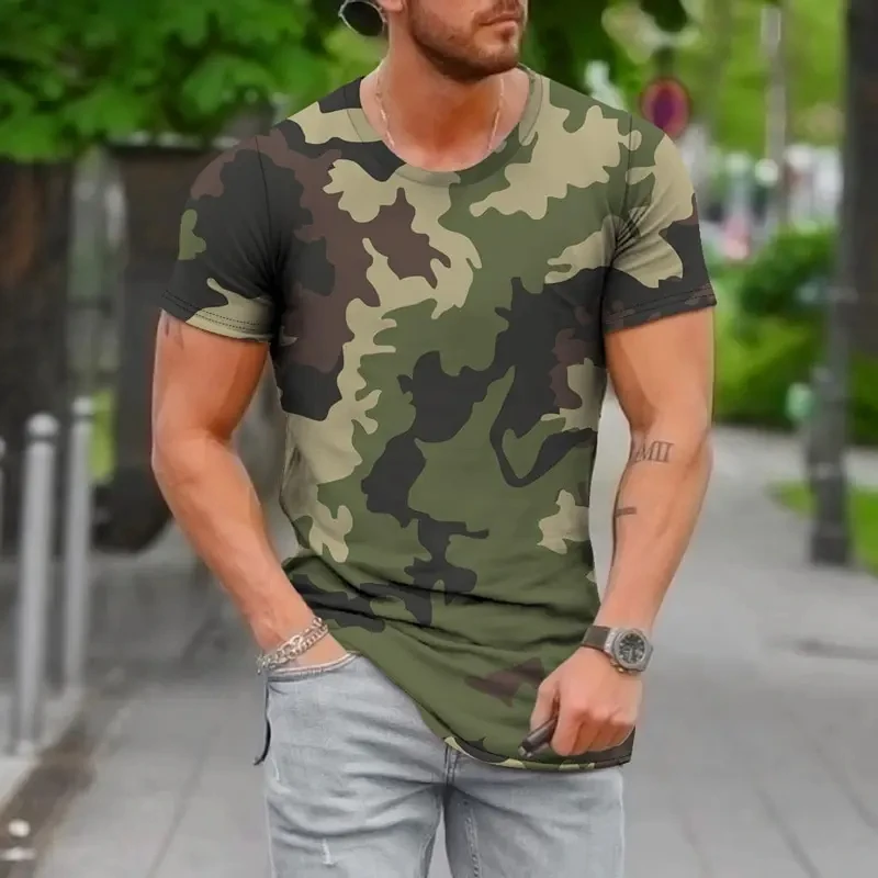 Men Camouflage T-shirt 3D Print Sport Fast Dry Breathable Outdoor Street Military Fans Fashion Run Fitness Training Short Sleeve