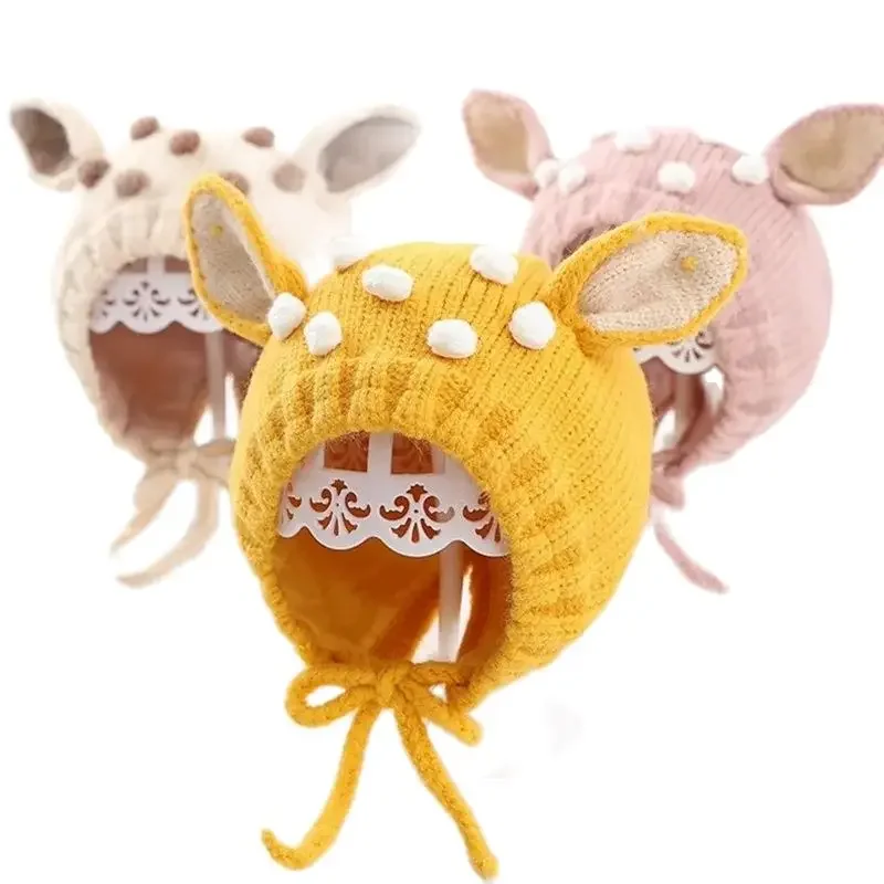 2024 Winter Cotton Cartoon Deer Thicken Knitted Hat Warm Skullies Cap Beanie Hats for Kids Boy and Girl 86