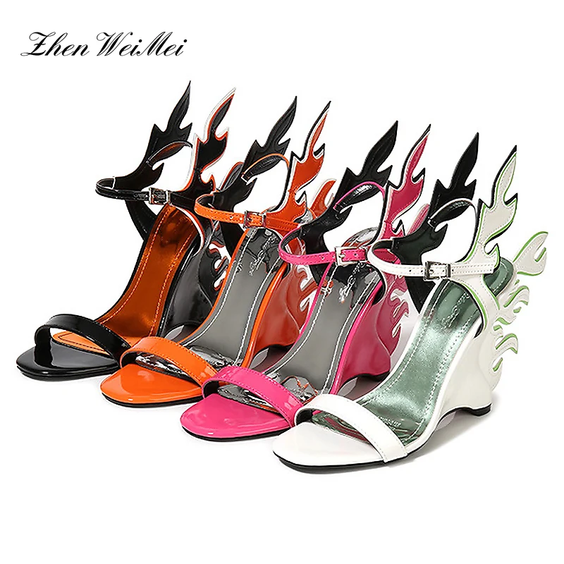 

High Heels Sandals Women Summer Women Wedding Shoes Platform Wedges Casual Large 10cm Flame Get Together Casual Sandals Orange