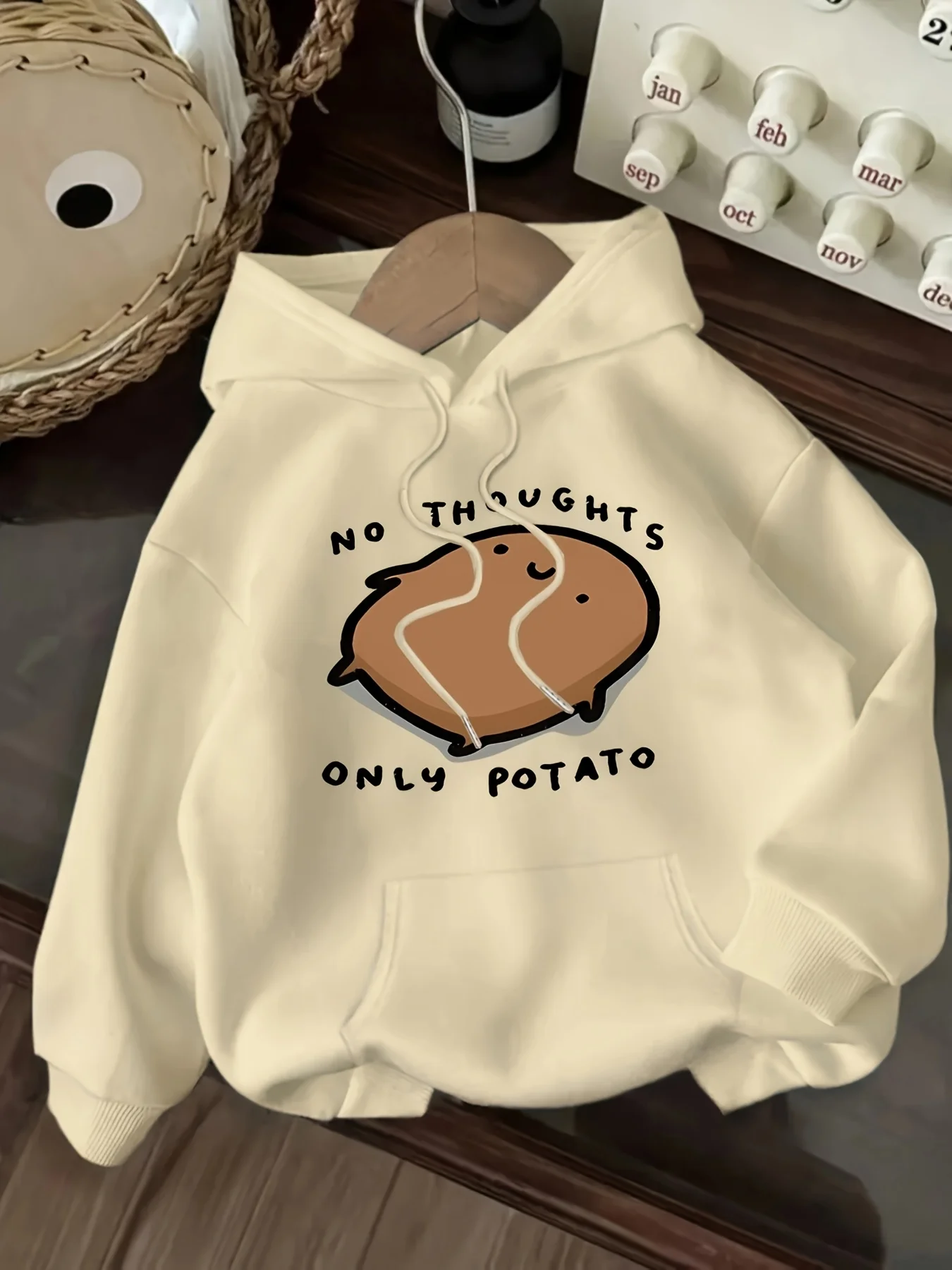 Aesthetic Meme Potato Graphic Hoodie Women Humorous Letter Slogan Cartoon Print Casual Loose‑Fit Hooded Sweatshirt sweatshirt