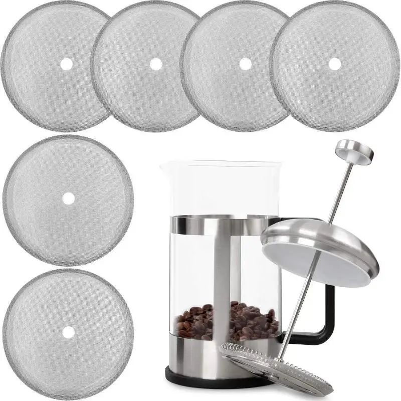 Stainless Steel French Press Filter Screen Reusable Fine Mesh Replacement Accessory for French Press Coffee Makers