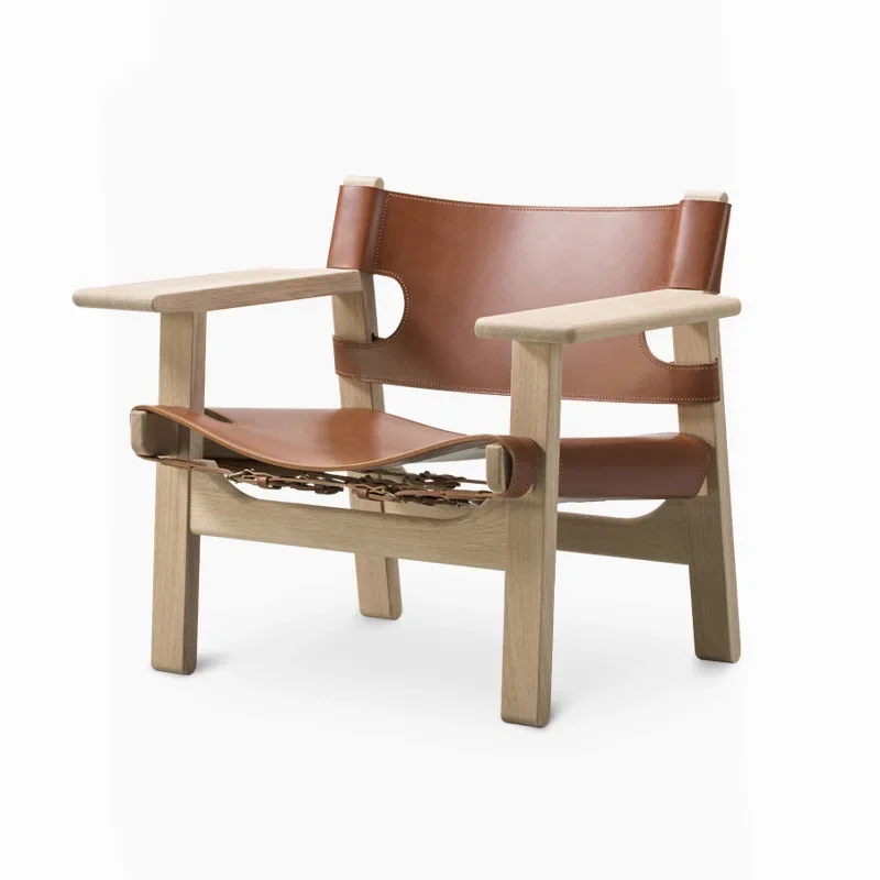 

Japanese retro single sofa chair Nordic medieval wabi-sabi wind balcony saddle leather leisure chair B & B hotel deck chair