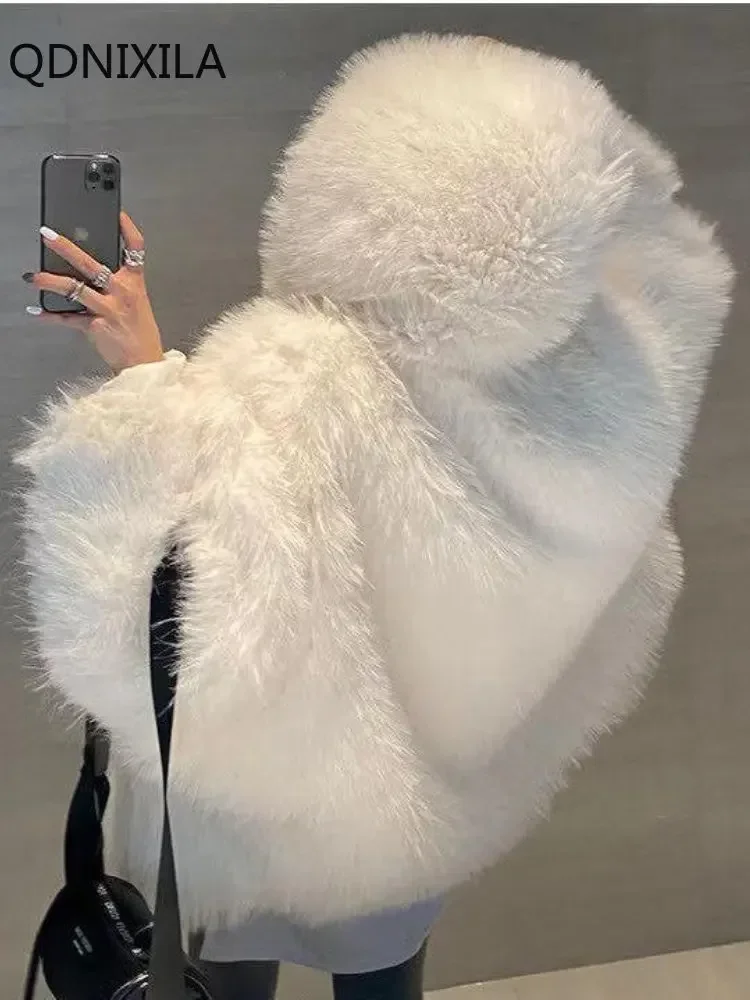 Women's Winter Jacket，Imitation Fox Fur Coat，new in Outerwears，Hooded Fur Jacket，faux Fur Coat Women，winter Coats Woman 2024