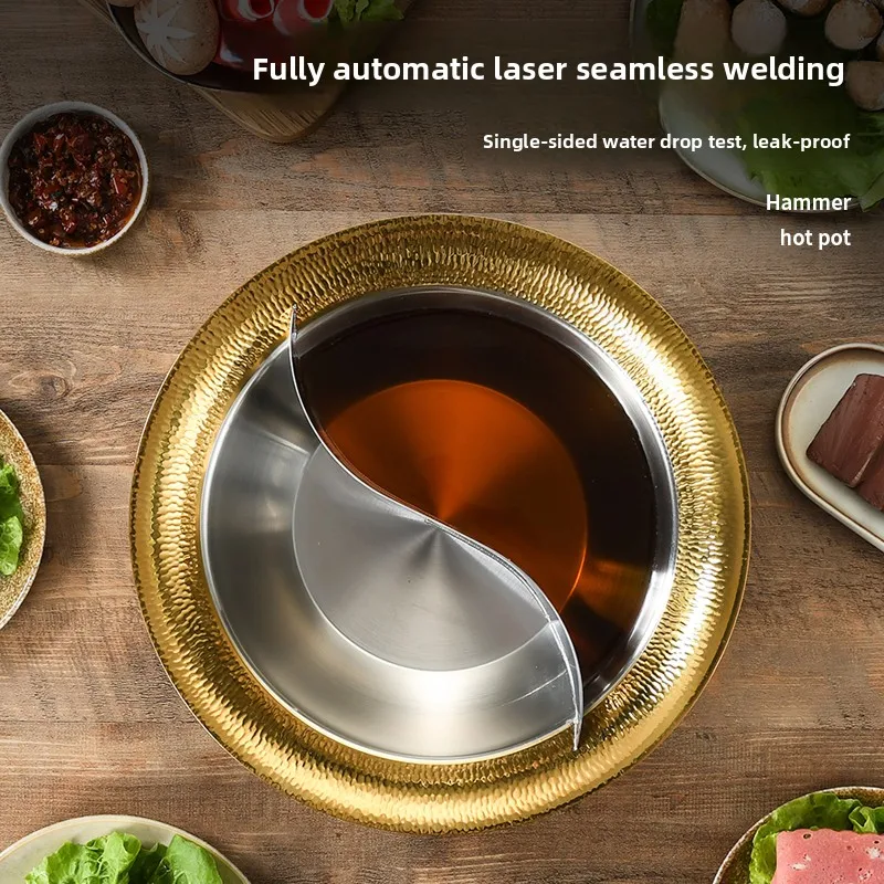 Commercial Extra Thick 304 Stainless Steel Hammer Pattern Double-flavor Cauldron /induction Cooker Gas Stove Clear Soup Hot Pots view 3