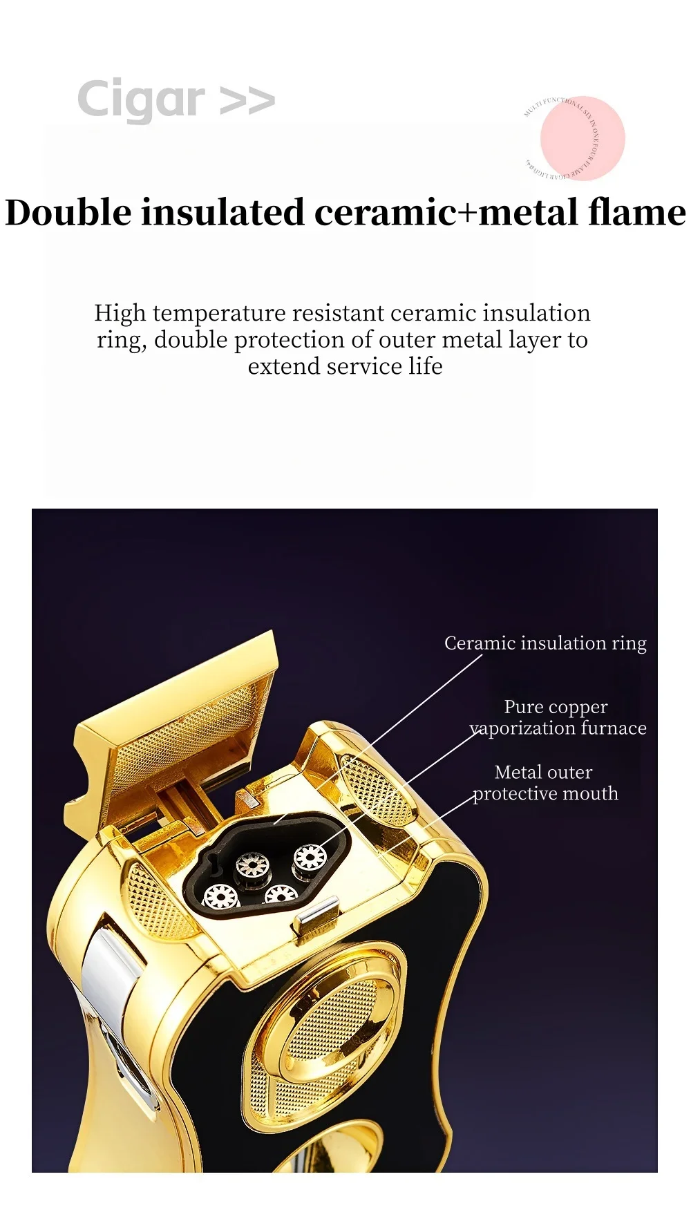 

Новая популярная многофункциональная металлическая зажигалка, четыре пламени, прямая, оснащенная машинкой для стрижки сигар и иглой, регулируемый размер пламени