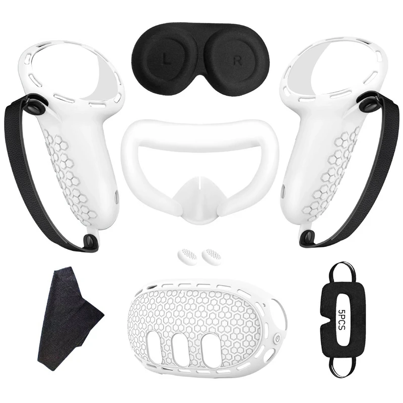 For Meta Quest 3 Silicone Case+Handle Case+Face Cover+Blackout Mask Full Kit Anti-Leakage Nose Pad VR Silicone Case