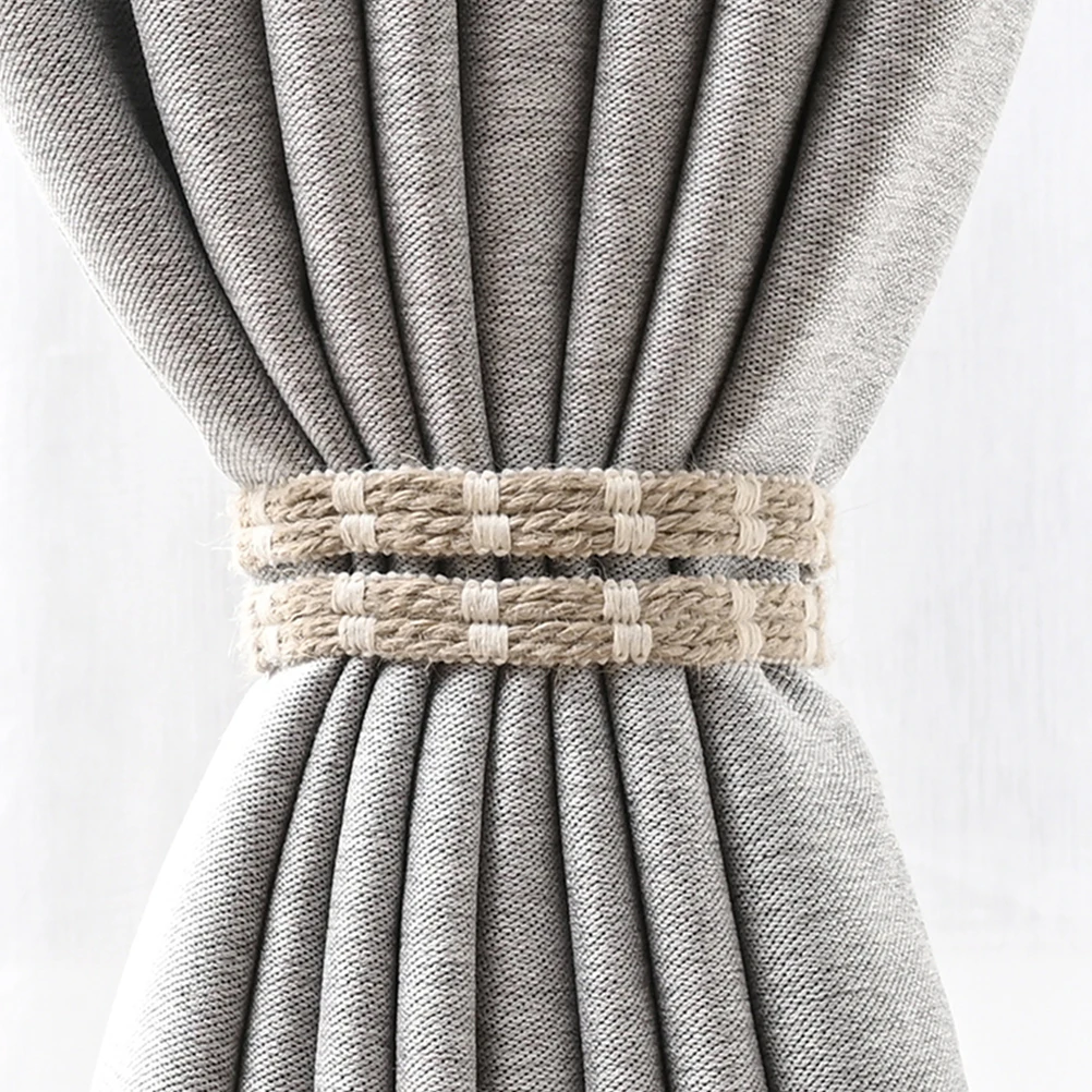 

4pcs Vintage Tiebacks Rustic Hemp Rope Curtain Buckles No Drill Needed Home Decor Accessories Window Holdbacks Curtains Tie