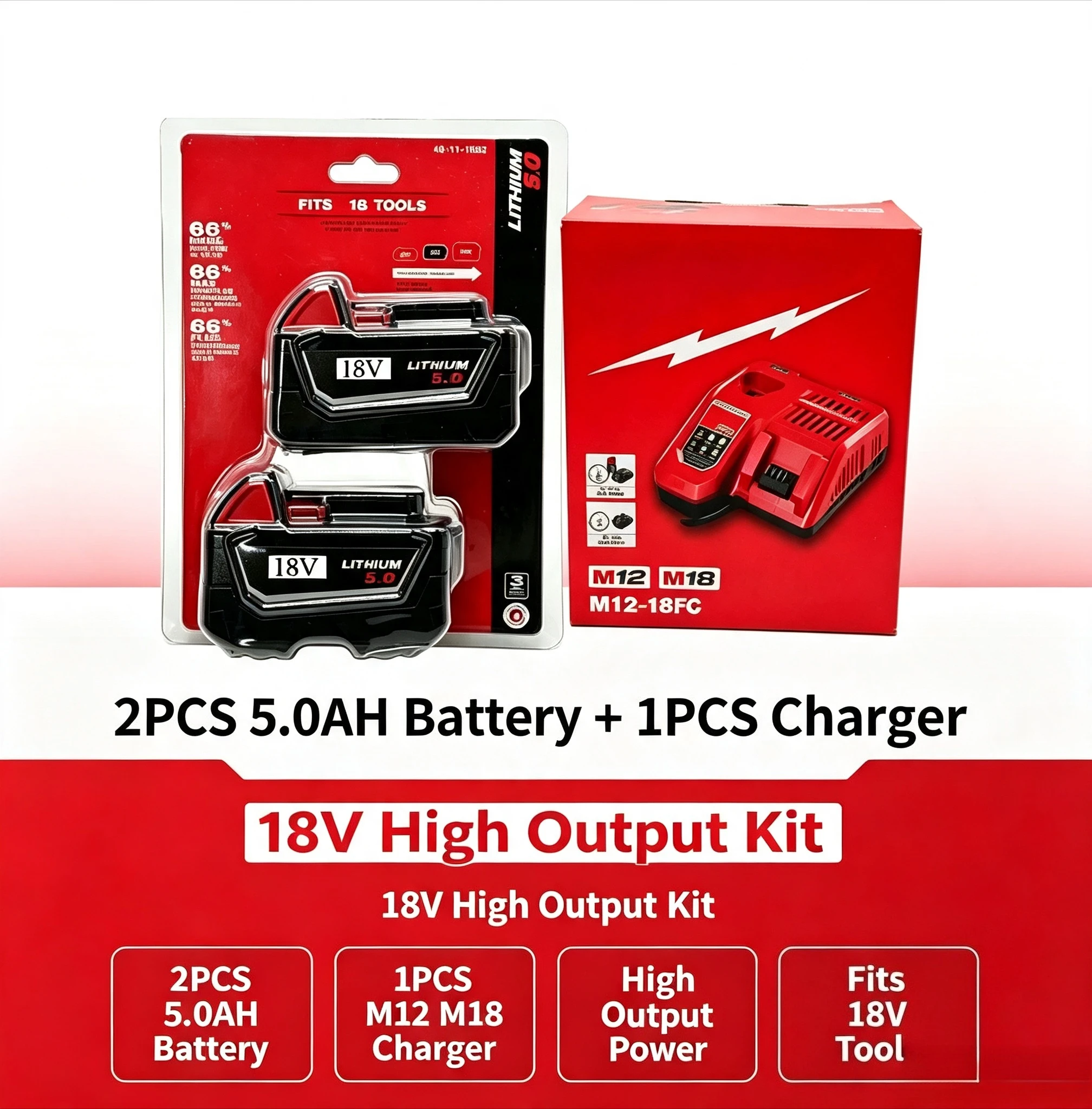 FOR Milwaukee M18 OEM 18V Lithium Battery M18B6 5.0/6.0/8.0/12.0Ah,Design for M18 Impact Drill 48-11-1860 48-11-1840 Battery