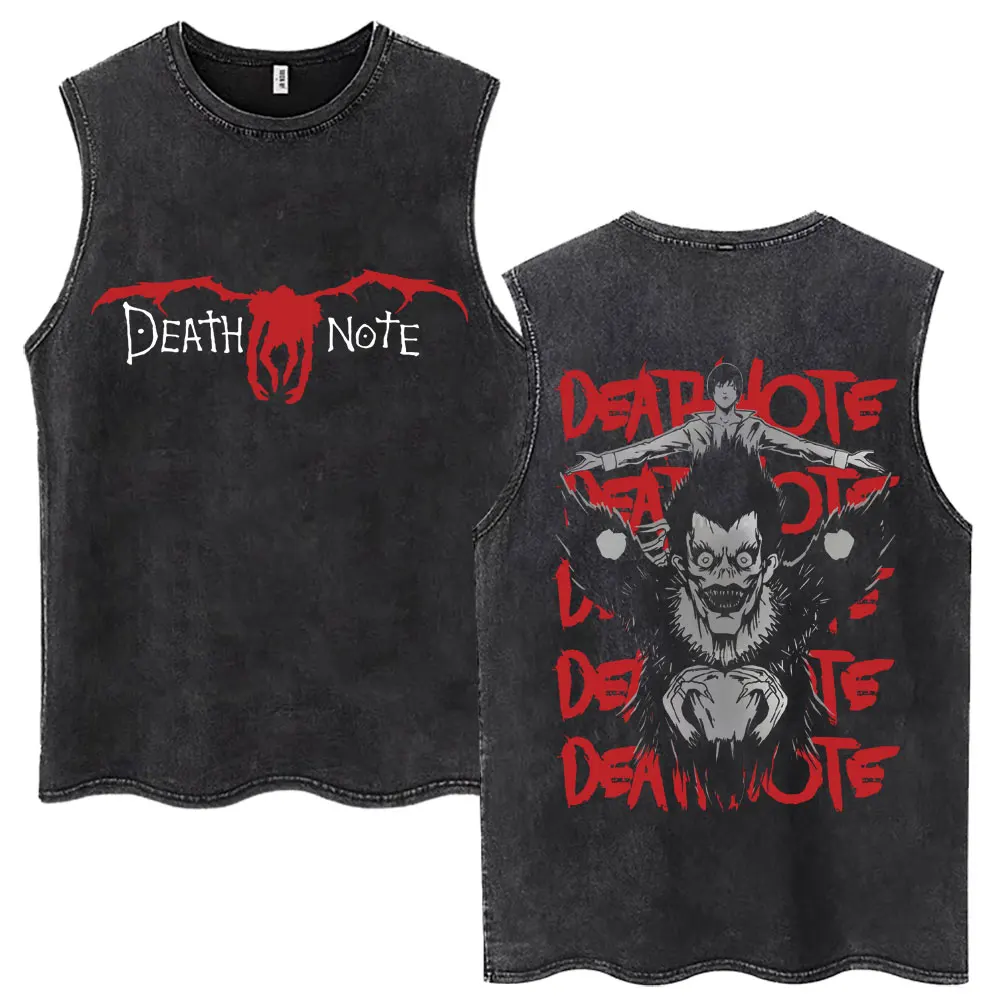Washed Anime Death Note Tank Tops Yagami Light L·Lawliet Harajuku Gothic Sleeveless T Shirts Men Women Cotton Casual Loose Vests