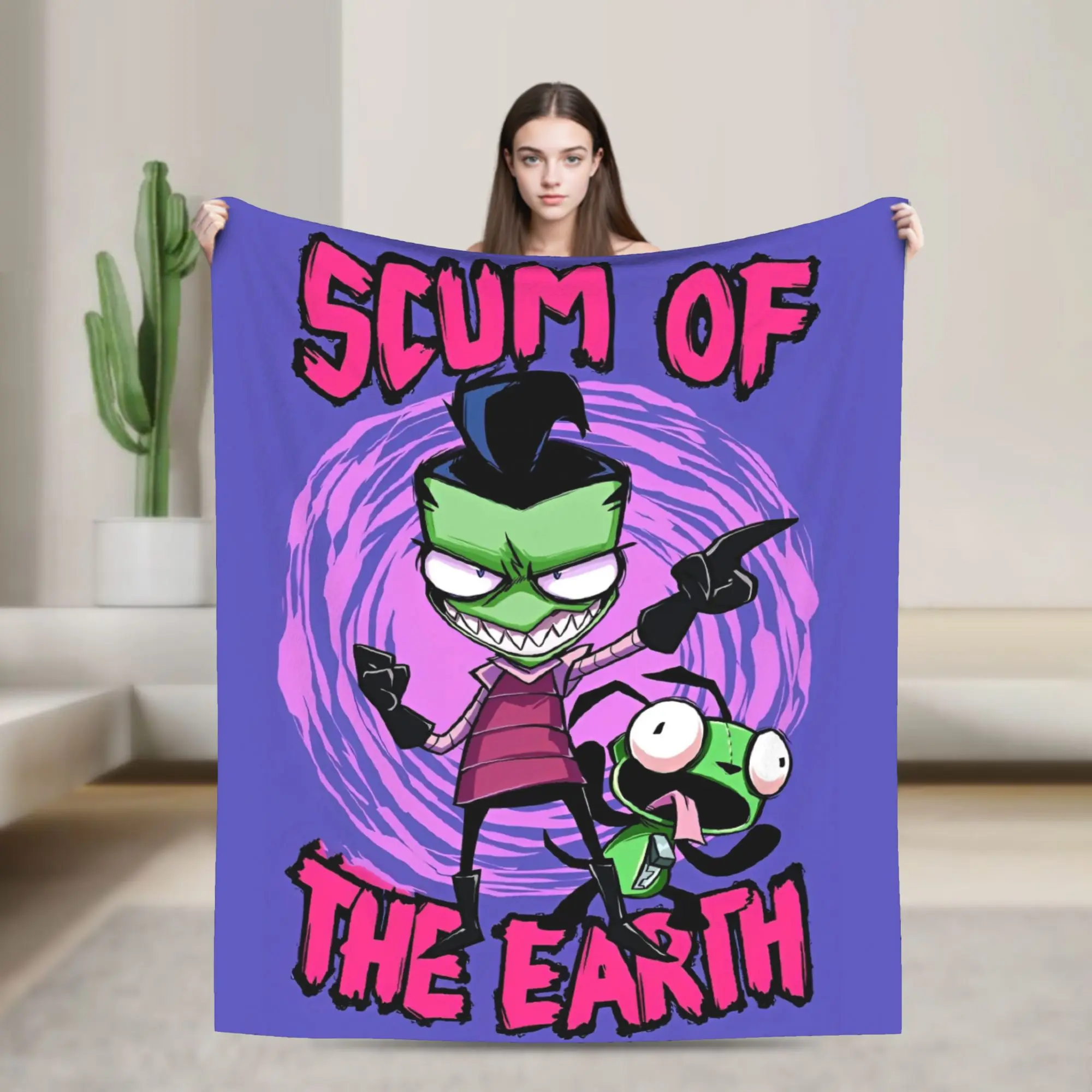 

Invaders Zims Blankets Dark Comedy Horror Cartoon Flannel Throw Blankets Home Couch Portable Lightweight Bedsprea,