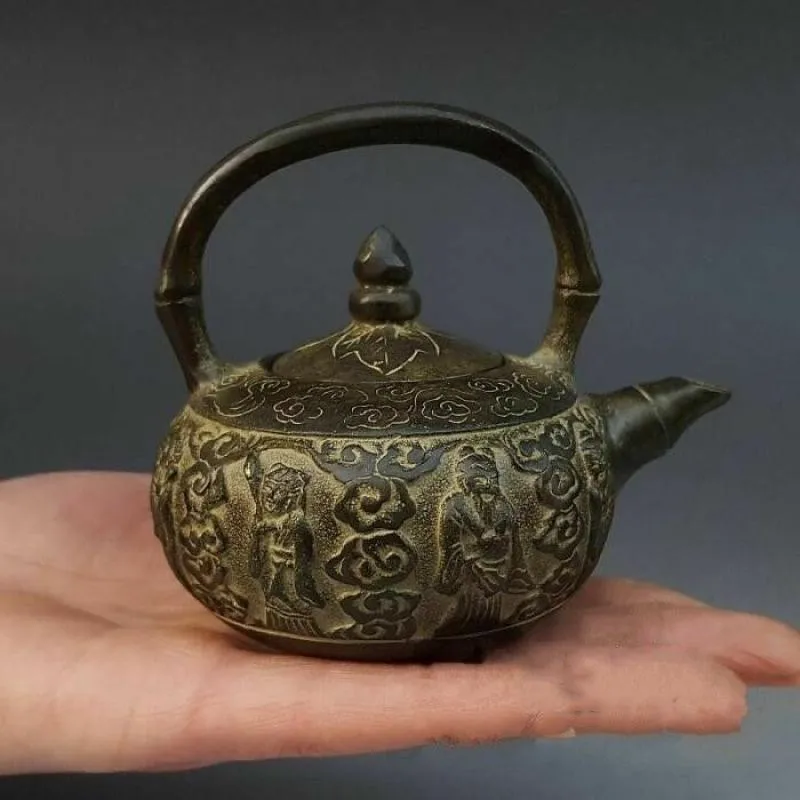 Collection Chinese Bronze Myth Eight Immortals God Wine Tea Pot Flagon Kettle