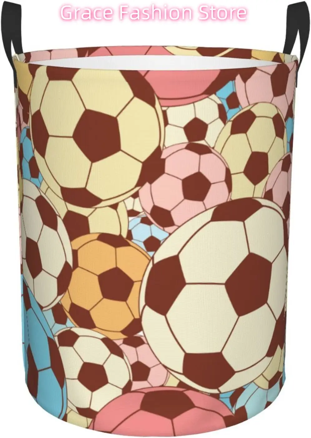 Cesta para la colada, balones de fútbol coloridos, tela Oxford, cesto para la colada plegable, cesta de almacenamiento con asa para cocina, dormitorio y sala de estar
