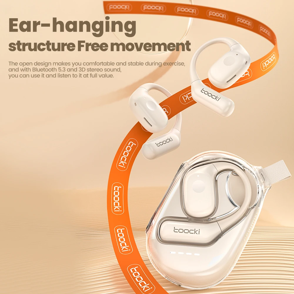 Toocki EJ15 Open-Ear Ear-Hook Wireless Earphone Bluetooth 5.3 Waterproof Headset 3D Stereo Transparent Headphone Outdoor Sports