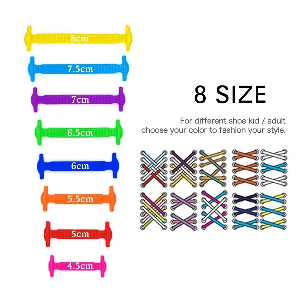 16pcs/Lot Lazy Shoes Accessories Elastic Silicone Shoelaces Shoelace Creative Kids Adult Sneakers Quick No Tie Rubber Shoelaces image 6