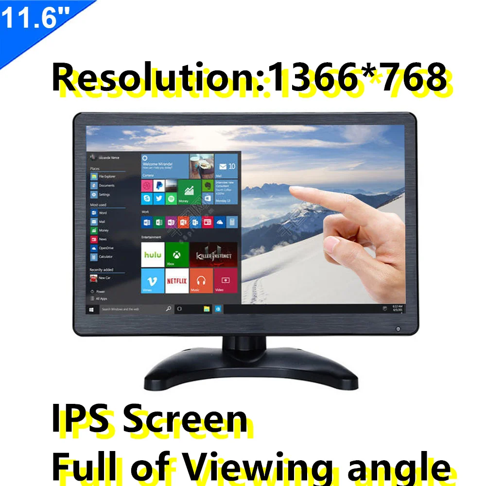 

Zhixianda Small Size 11.6 Inch Widescreen TFT LCD Color Car TV LED Desktop Display Computer Monitor With HD-MI VGA BNC AV Port