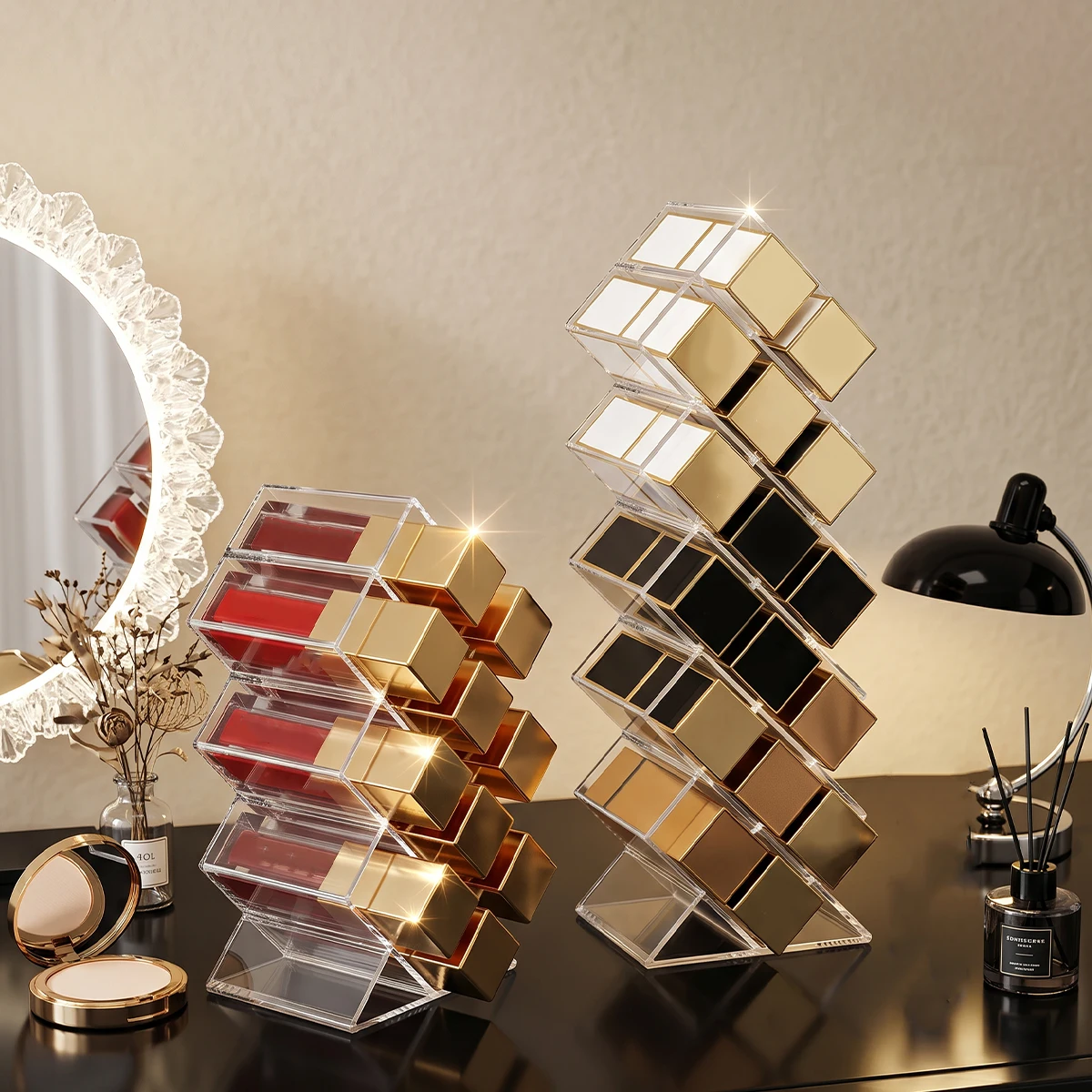 1pc Transparent Lipstick Fish Shaped Acrylic Display Rack Stackable 10/16 Mesh Lip Glaze Cosmetics Perfume Sample Storage Rack ﻿