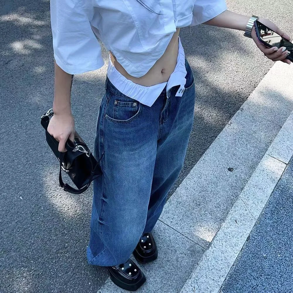 High Waist Women Jeans Vintage Loose Straight Casual Wide Leg Jeans Pants Harajuku All-match Denim Pant Streetwear Denim Trouser