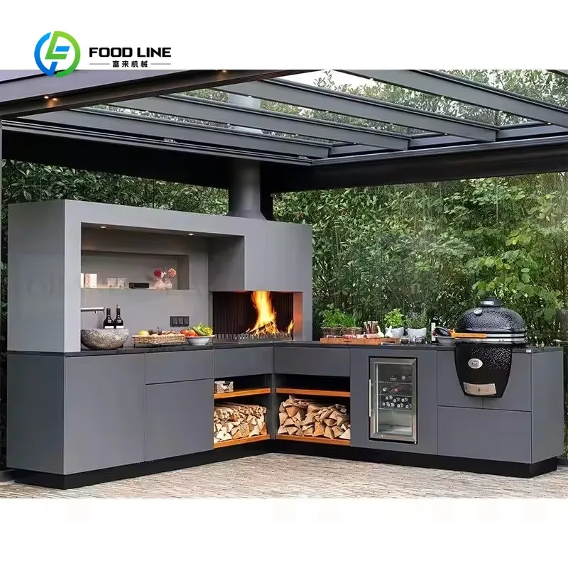 Customized 3Dmodel Design Modular Weatherproof 304 Stainless Steel Outdoor Kitchen Cabinets Island BBQ Grills Set