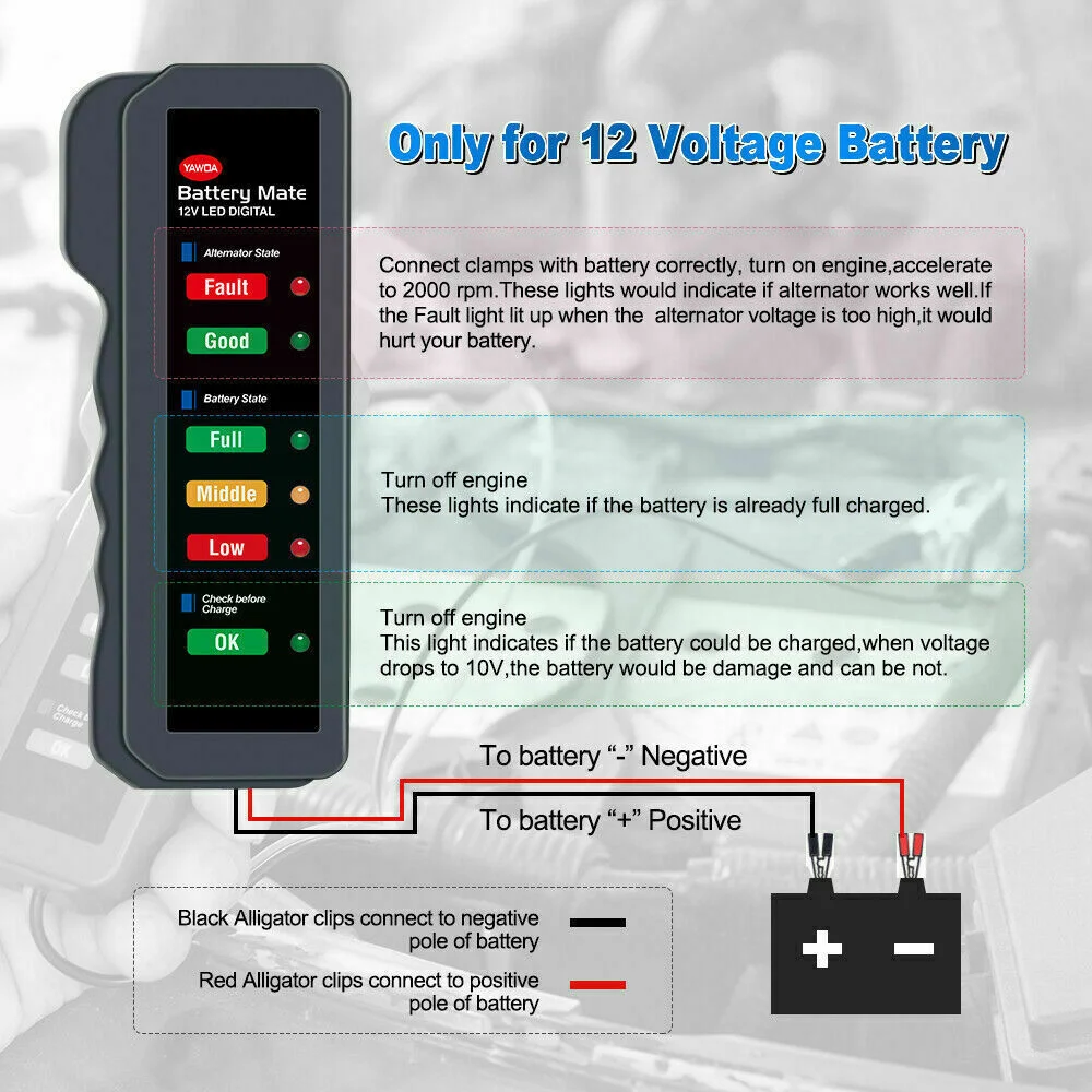 Ancel BM310 12V Car Battery Tester Alternator Charge Status Overload Health Diagnostic Tool Motorcycle Auto Battery Analyzer