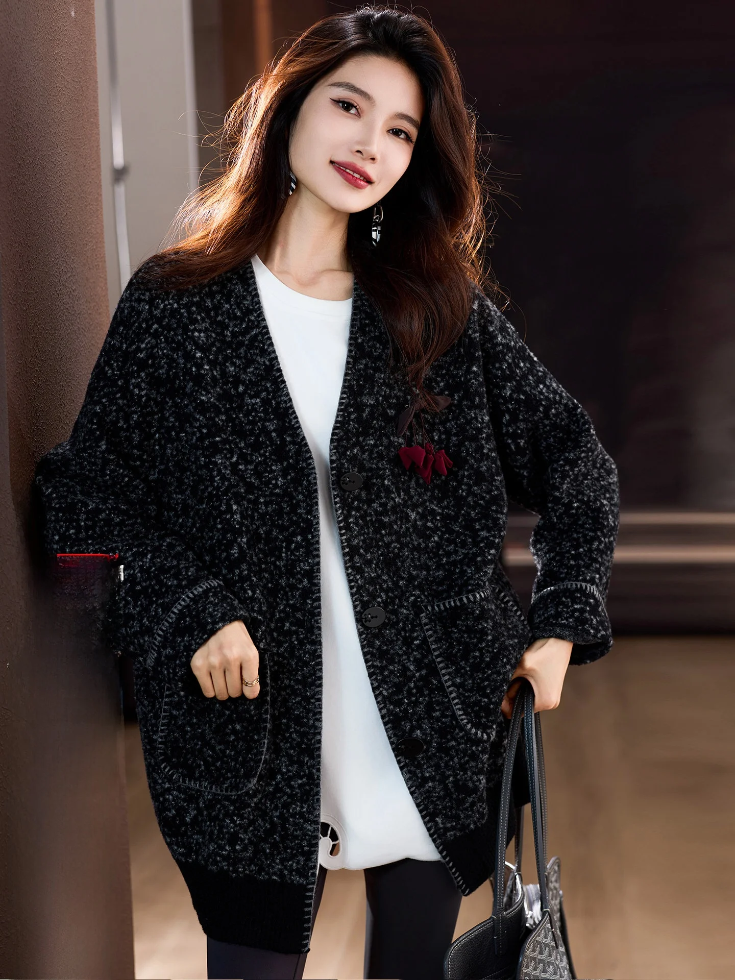 

V-Ne Sweater Women's Winter New Knitted Clothes Large Size Station Open Cardigan Top Warmth Heating Street Sle Long Sve