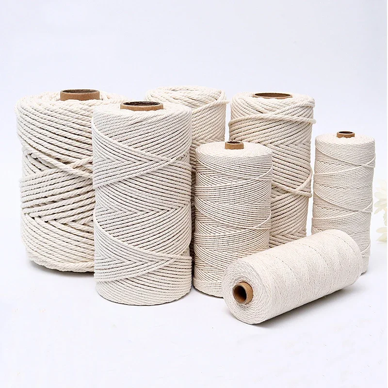 1/2/3/4/5/6mm Cotton Cord Rope String Natural Cotton Macrame Cords Twine Braided Woven Crafts Home Decor DIY Knitting Material