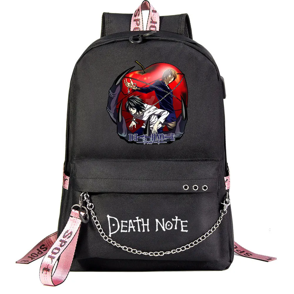 Nuovo Anime Death Note zaino per adolescenti bambini borsa da viaggio per studenti pacchetto catena di ricarica USB zaino per Laptop Bookbag Mochila