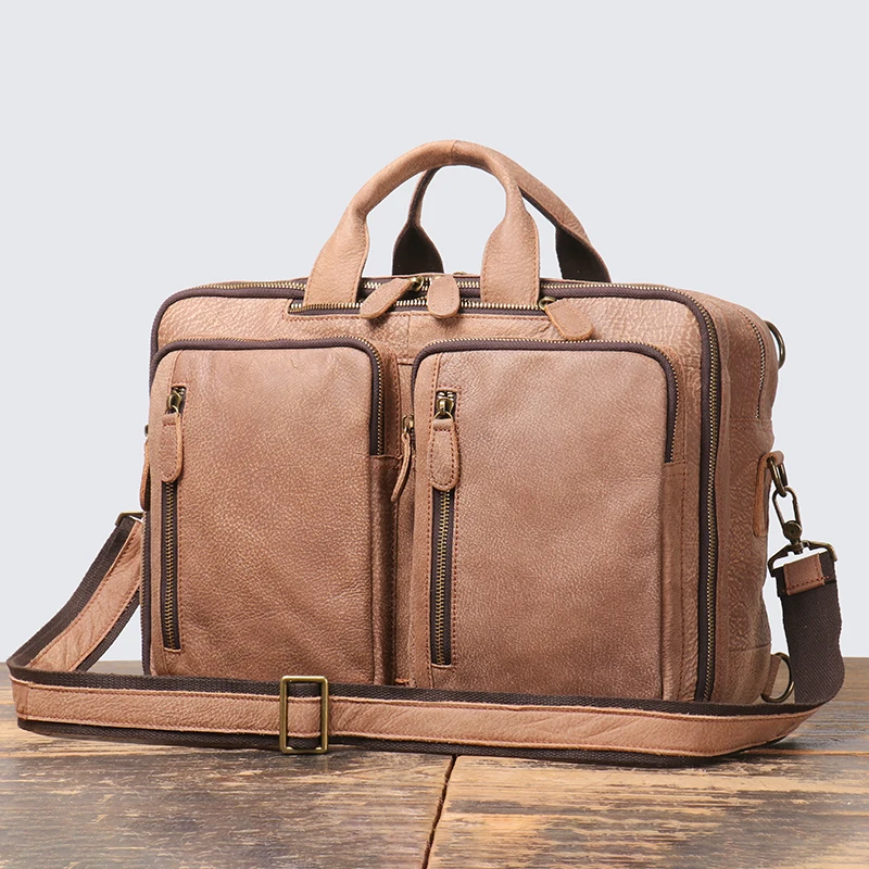 Handbag Men\'s Briefcase Convertible Backpack Laptop Bag Man Leather Business Messenger Bag Portfolio Office Briefcases for Men