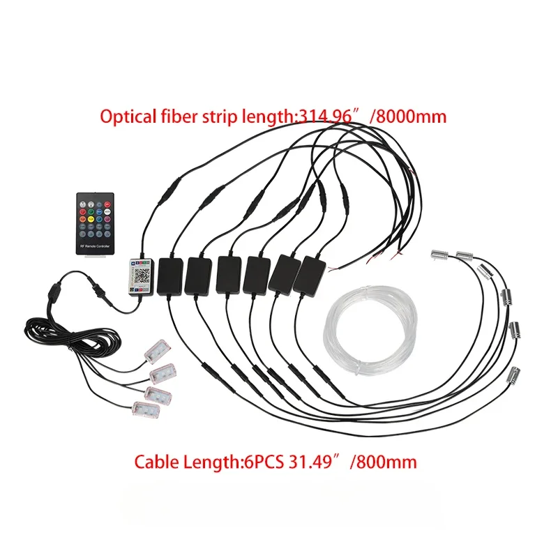 

Universal Car LED Opitcal Fiber Ambient Lighting Kit &Under Dash Lights Auto 8 Meters Optical Fiber String Atmosphere Lamp Parts