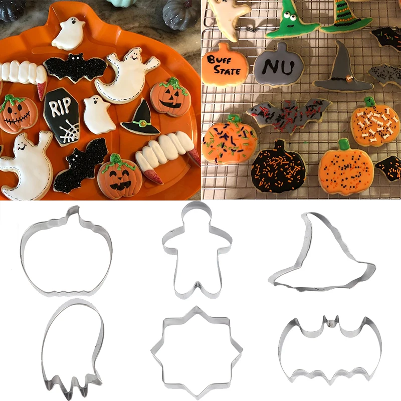 6pcs Halloween Cookie Cutter Mold Set Ghost Bat Spider Web Biscuit Molds Cake Baking Tools Halloween Party Decorations Supplies