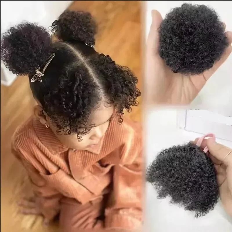 2pcs/pack Soft cute 4inch puff  elastic band twist ponytail go afro kinky marley bouncy feel like natural human for baby girls