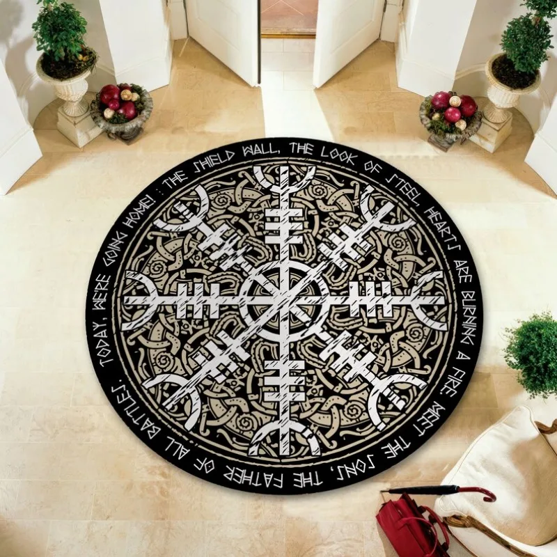 Mystic Symbols Devil and Vegvisir Rugs Gothic Pentagram and Viking Compass Carpets Unique Floor Mats for Living Room Decor