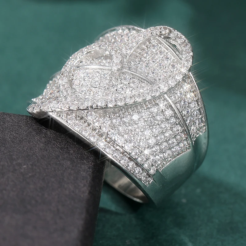 Luxuriöser Micro-PVAE-Ring mit weißen CZ-Steinen für Damen, funkelnde Silberfarbe, handgeschnitzt, für den täglichen Gebrauch, Partyschmuck, Jubiläumsgeschenk. – Detail 5