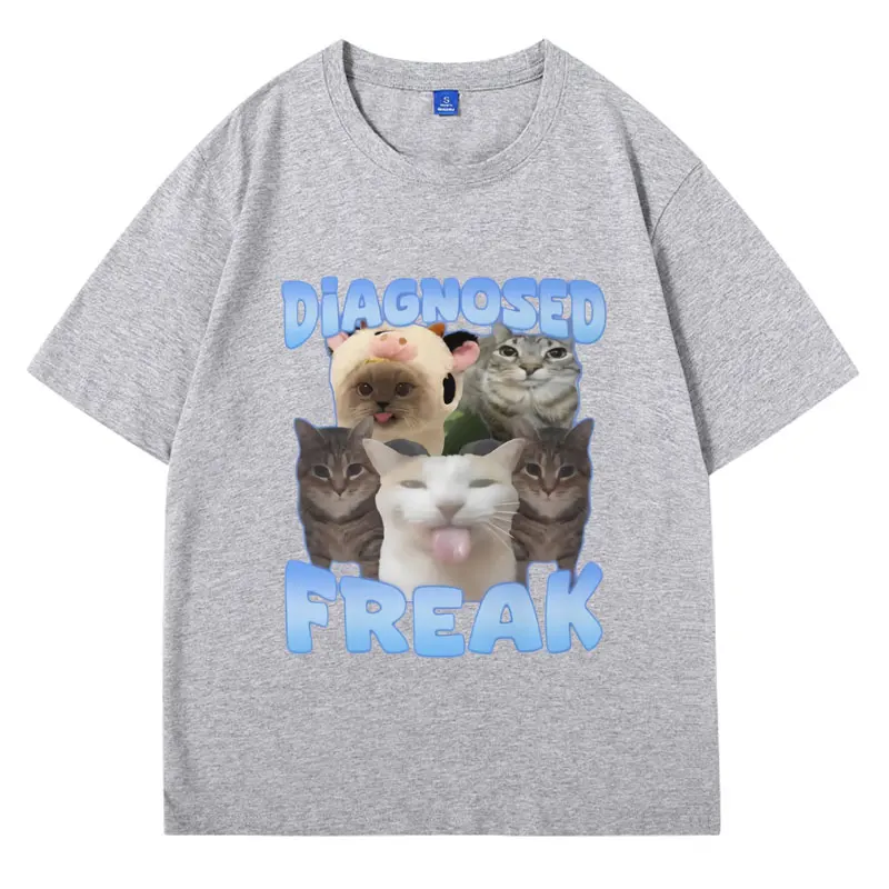 Zdiagnozowano dziwaczny zabawny Meme kot z arbuzem T-Shirt męski kobiety Oversized Streetwear T Shirt moda za duże bawełniane T shirty męskie