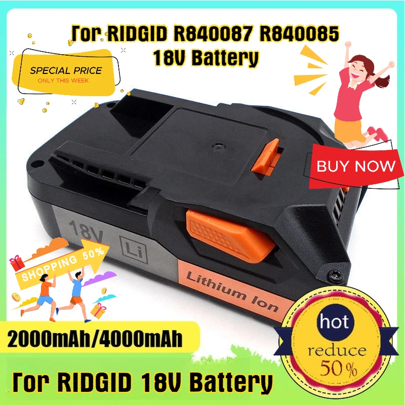 

2000mAh/4000mAh For RIDGID R840087 R840085 18V Lithium Battery Universal Battery Power Tools