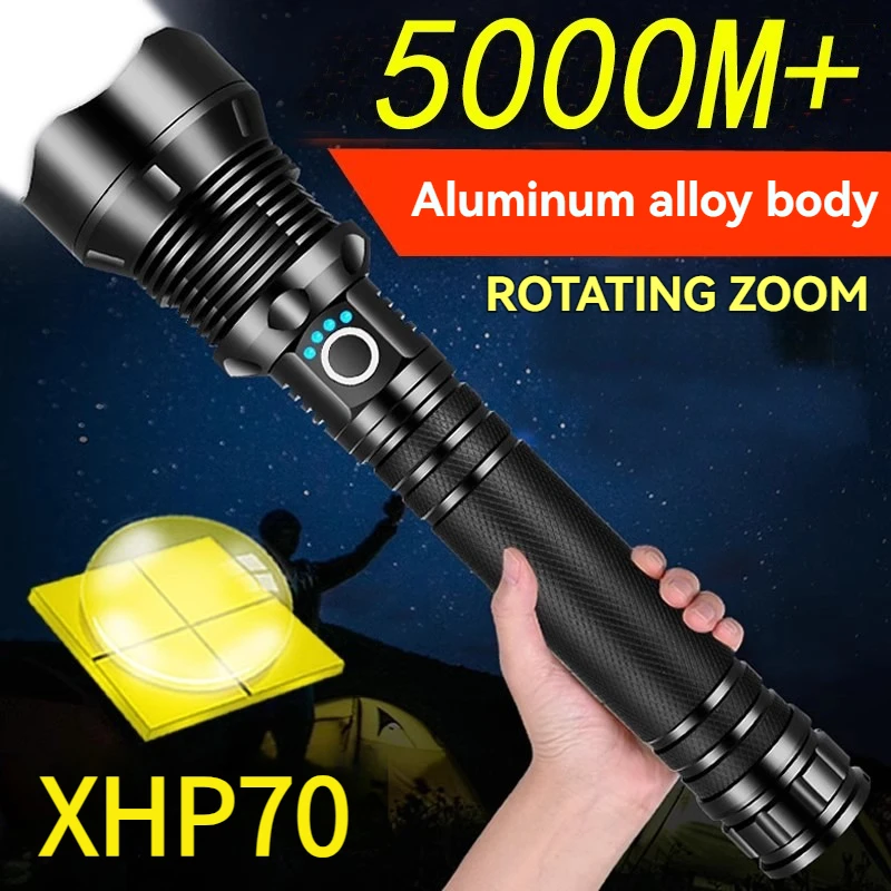 High Power LED Flashlight Super Bright Lantern Zoom Tactical Torch USB Rechargeable Powerful Hand Lamp Camping Outdoor Fishing