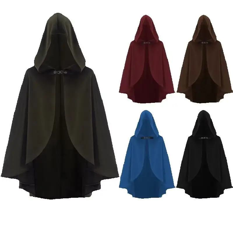 Vintage Gothic Black Hooded Cape Poncho Women Loose Cloak Ponchos Coat Cardigan Trench Open Fringe Hooded Wraps Capas Autumn