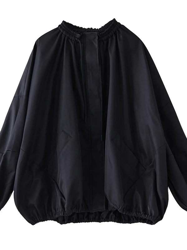 Casual k Sle Flower Bud Collar Dstring Jaet Coat Lantern Sve Slimming Lantern Sve Dstring Casual Sle Wom...