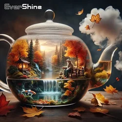 Evershine New Arrival Diamond Mosaic Kettle Cross Stitch Full Round Diamond Painting Landscape Tree 5D DIY Wall Decor